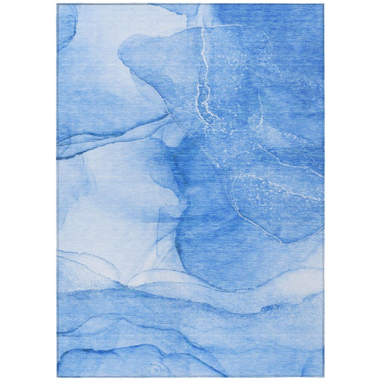 HomeRoots 8x10 Blue Abstract Polyester Area Rug Washable Indoor Outdoor Stain Resistant 559736