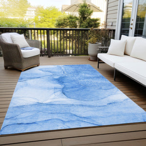 Homeroots 8' X 10' Blue Abstract Washable Non Skid Indoor Outdoor Area Rug Blue Polyester 559736