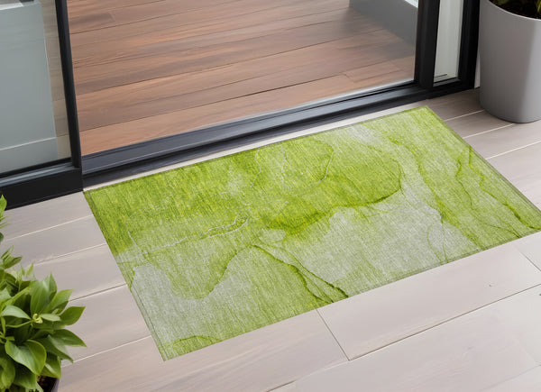 Homeroots 3' X 5' Green Abstract Washable Non Skid Indoor Outdoor Area Rug Green Polyester 559742