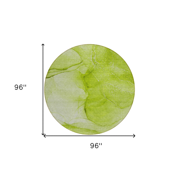 Homeroots 8' Round Green Round Abstract Washable Non Skid Indoor Outdoor Area Rug Green Polyester 559744