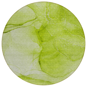 Homeroots 8' Round Green Round Abstract Washable Non Skid Indoor Outdoor Area Rug Green Polyester 559744