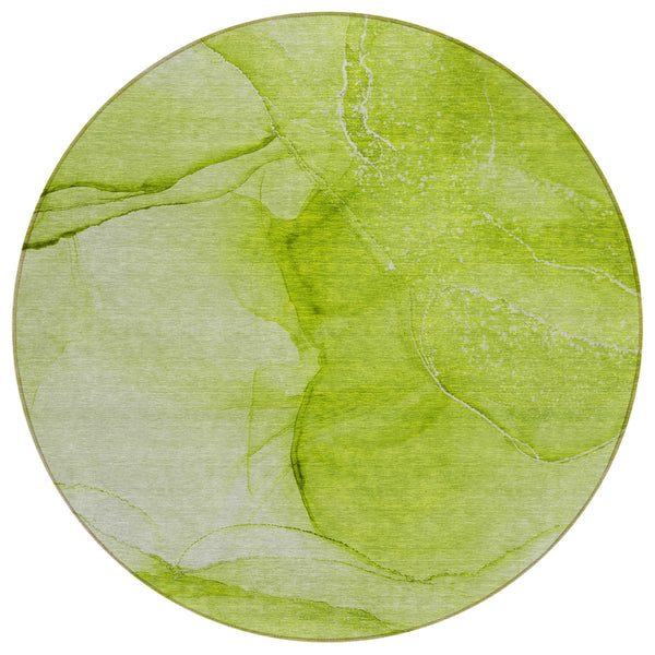 Homeroots 8' Round Green Round Abstract Washable Non Skid Indoor Outdoor Area Rug Green Polyester 559744