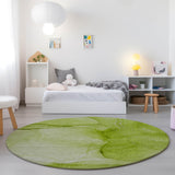 Homeroots 8' Round Green Round Abstract Washable Non Skid Indoor Outdoor Area Rug Green Polyester 559744