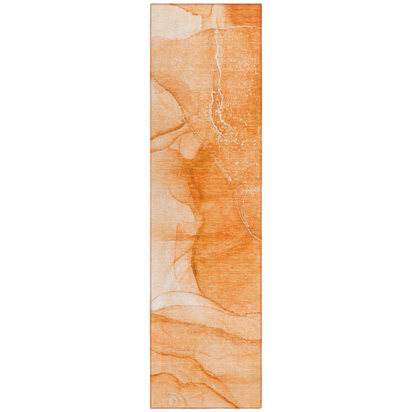 Homeroots 8' Orange Abstract Washable Non Skid Indoor Outdoor Runner Rug Orange Polyester 559749