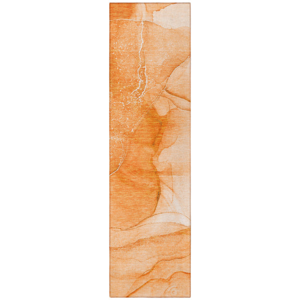 Homeroots 8' Orange Abstract Washable Non Skid Indoor Outdoor Runner Rug Orange Polyester 559749