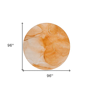 Homeroots 8' Round Orange Round Abstract Washable Non Skid Indoor Outdoor Area Rug Orange Polyester 559753