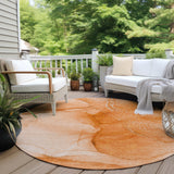 Homeroots 8' Round Orange Round Abstract Washable Non Skid Indoor Outdoor Area Rug Orange Polyester 559753