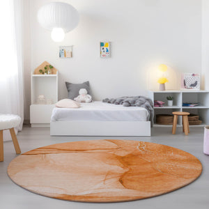 Homeroots 8' Round Orange Round Abstract Washable Non Skid Indoor Outdoor Area Rug Orange Polyester 559753