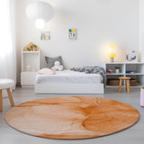 Homeroots 8' Round Orange Round Abstract Washable Non Skid Indoor Outdoor Area Rug Orange Polyester 559753