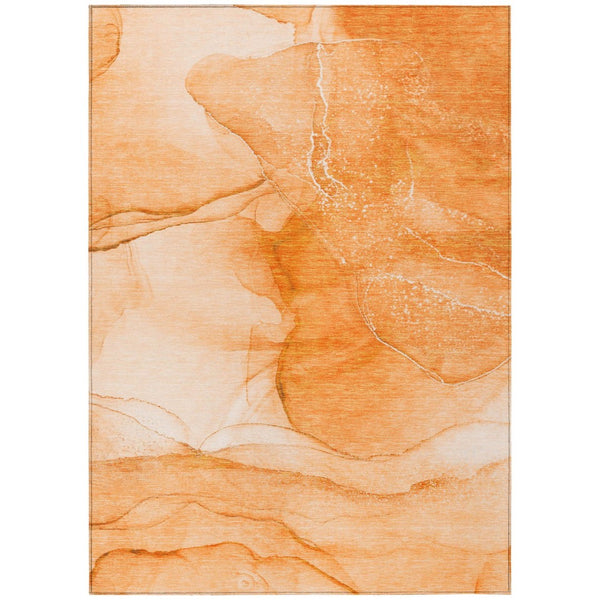 HomeRoots 5' Modern Beige Abstract Area Rug - Washable, Non-Skid, Stain-Resistant for Indoor & Outdoor Use Orange 559754