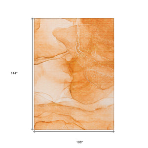 Homeroots 9' X 12' Orange Abstract Washable Non Skid Indoor Outdoor Area Rug Orange Polyester 559755
