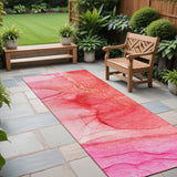 Homeroots 2' X 8' Pink Abstract Washable Non Skid Indoor Outdoor Runner Rug Pink Polyester 559758