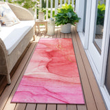 Homeroots 2' X 8' Pink Abstract Washable Non Skid Indoor Outdoor Runner Rug Pink Polyester 559758