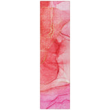 Homeroots 2' X 8' Pink Abstract Washable Non Skid Indoor Outdoor Runner Rug Pink Polyester 559758