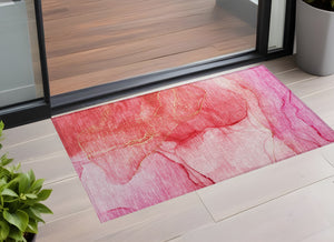 Homeroots 3' X 5' Pink Abstract Washable Non Skid Indoor Outdoor Area Rug Pink Polyester 559760