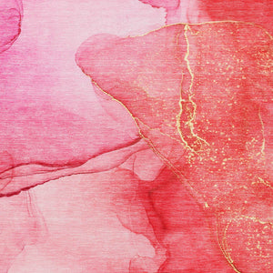 Homeroots 3' X 5' Pink Abstract Washable Non Skid Indoor Outdoor Area Rug Pink Polyester 559760