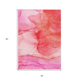 Homeroots 3' X 5' Pink Abstract Washable Non Skid Indoor Outdoor Area Rug Pink Polyester 559760