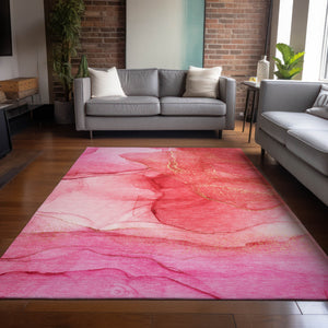 Homeroots 3' X 5' Pink Abstract Washable Non Skid Indoor Outdoor Area Rug Pink Polyester 559760