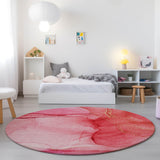 Homeroots 8' Round Pink Round Abstract Washable Non Skid Indoor Outdoor Area Rug Pink Polyester 559762