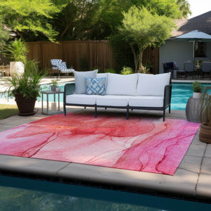 HomeRoots 5' Modern Beige Abstract Area Rug - Washable, Non-Skid, Stain-Resistant for Indoor & Outdoor Use 8' X 10' 559763