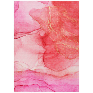 Homeroots 8' X 10' Pink Abstract Washable Non Skid Indoor Outdoor Area Rug Pink Polyester 559763