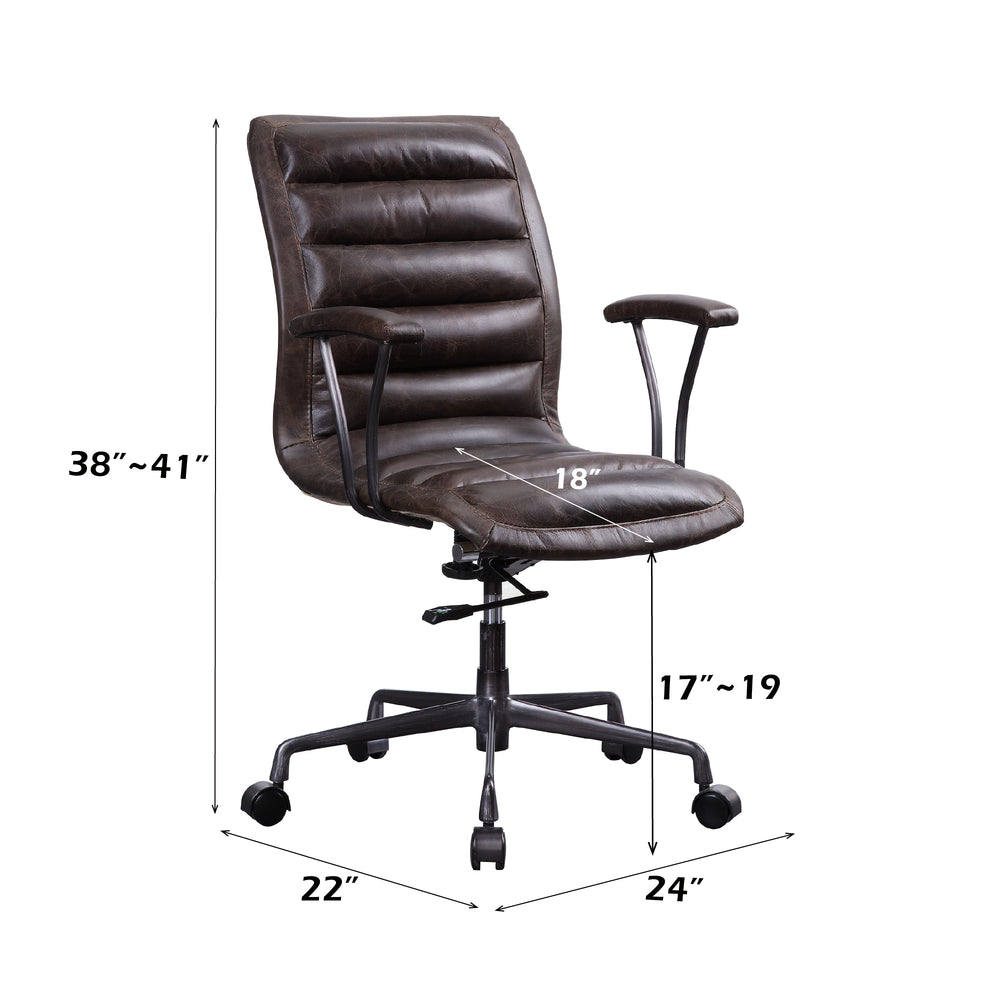 English Elm Zooey Distress Chocolate Top Grain Leather Office Chair - Executive 360° Swivel, Adjustable Lift, Padded Armrest, 5-Star Caster Base B2726P386522