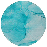 Homeroots 8' Round Teal Round Abstract Washable Non Skid Indoor Outdoor Area Rug Teal Polyester 559780