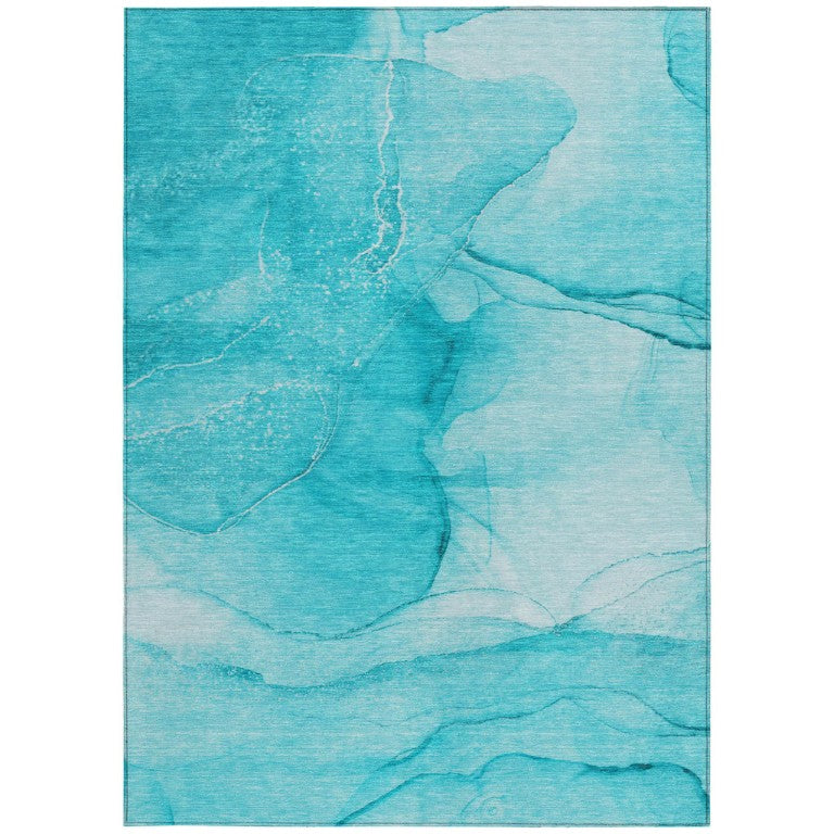 HomeRoots Teal Abstract Machine Washable Indoor Outdoor Area Rug with Non Skid Uv Resistant Backing 10' x 14' 559783