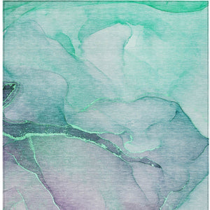 Homeroots 3' X 5' Green Abstract Washable Non Skid Indoor Outdoor Area Rug Aloe Polyester 559787