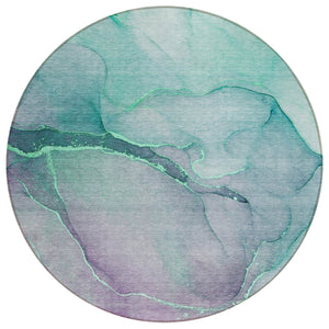 Homeroots 8' Round Green Round Abstract Washable Non Skid Indoor Outdoor Area Rug Aloe Polyester 559789