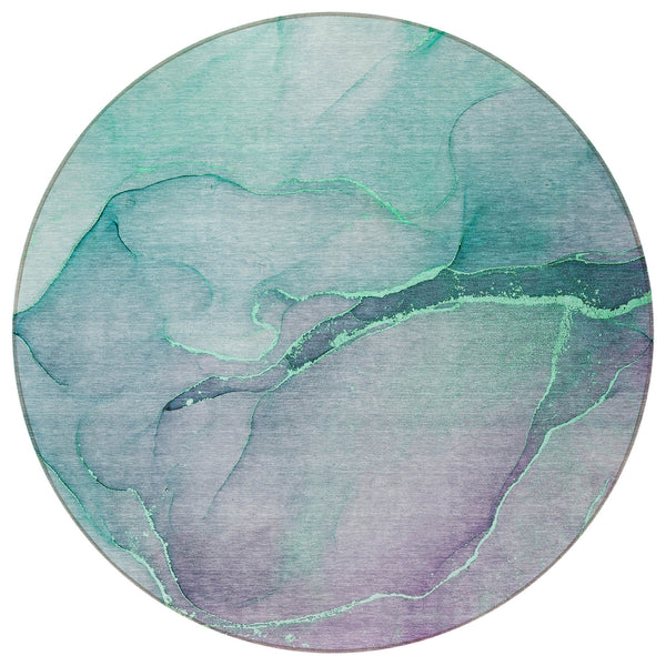 Homeroots 8' Round Green Round Abstract Washable Non Skid Indoor Outdoor Area Rug Aloe Polyester 559789