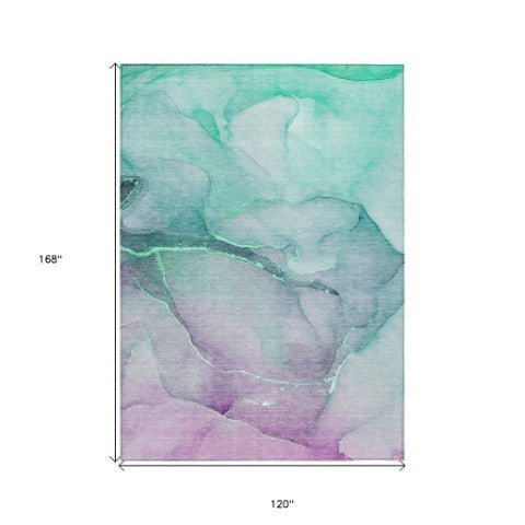 Homeroots 8' Runner Stylish Green Abstract Washable Non-skid Indoor/Outdoor Rug For Kids And Pets’ Spaces 10' X 14' Polyester 559792