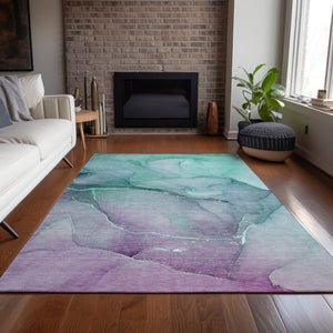 Homeroots 8' Runner Stylish Green Abstract Washable Non-skid Indoor/Outdoor Rug For Kids And Pets’ Spaces 10' X 14' Polyester 559792