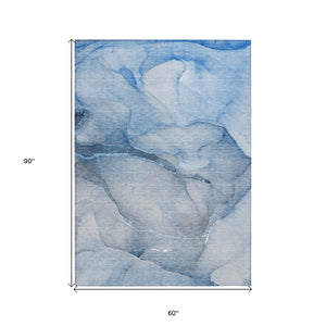Homeroots 5' X 8' Blue Abstract Washable Non Skid Indoor Outdoor Area Rug Blue Polyester 559797