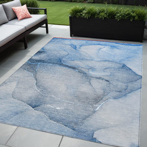 Homeroots 5' X 8' Blue Abstract Washable Non Skid Indoor Outdoor Area Rug Blue Polyester 559797