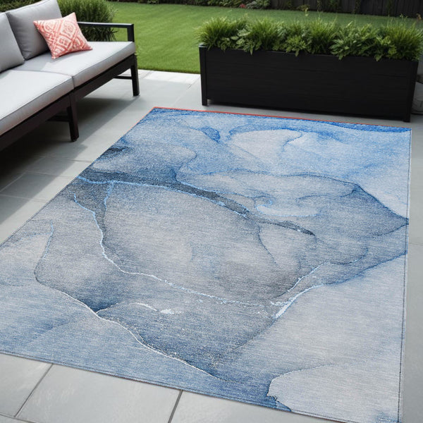 Homeroots 5' X 8' Blue Abstract Washable Non Skid Indoor Outdoor Area Rug Blue Polyester 559797