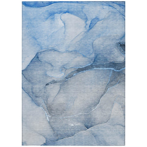 Homeroots 5' X 8' Blue Abstract Washable Non Skid Indoor Outdoor Area Rug Blue Polyester 559797