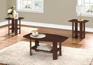 English Elm Table Cherry 3-Piece Living Room Set with Coffee and 2 End Tables, Rounded Edges, Lower Shelves, Transitional Brown Finish B2710P219979