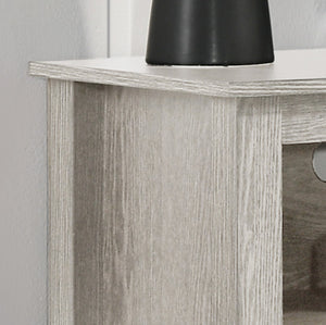 English Elm Tropea 58 Inch Open Shelf Media Console with Oak Finish and Cord Management Light Gray B2749P413245