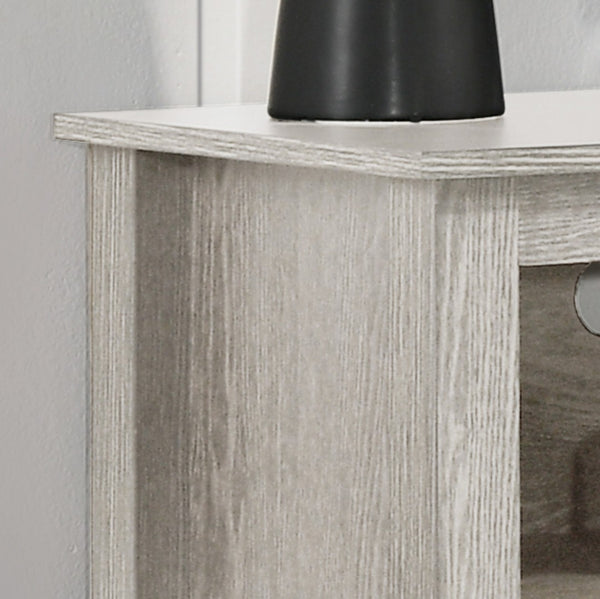 English Elm Tropea 58 Inch Open Shelf Media Console with Oak Finish and Cord Management Light Gray B2749P413245