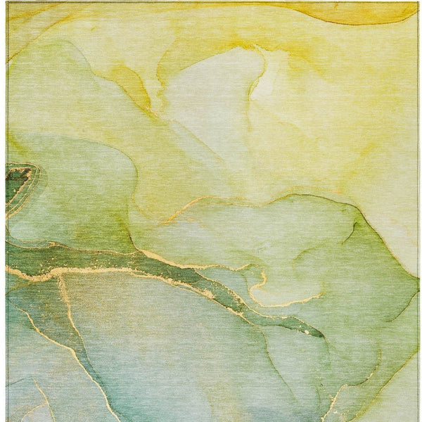 Homeroots 8' Runner Stylish Green Abstract Washable Non-skid Indoor/Outdoor Rug For Kids And Pets’ Spaces 3' X 5' Polyester 559805