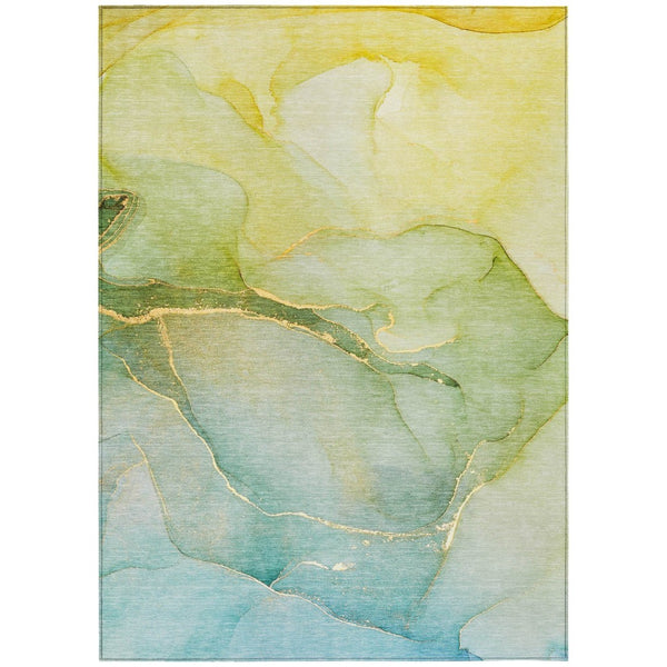 HomeRoots 5' Green Abstract Washable Area Rug - Stylish, Non-Skid, Durable Design for Indoor & Outdoor Spaces 5' X 8' 559806