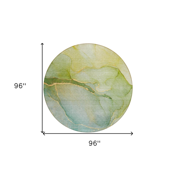 Homeroots 8' Round Green Round Abstract Washable Non Skid Indoor Outdoor Area Rug Green Polyester 559807