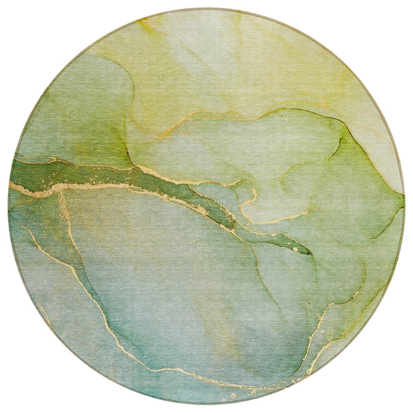 Homeroots 8' Round Green Round Abstract Washable Non Skid Indoor Outdoor Area Rug Green Polyester 559807