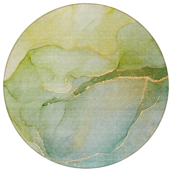 Homeroots 8' Round Green Round Abstract Washable Non Skid Indoor Outdoor Area Rug Green Polyester 559807