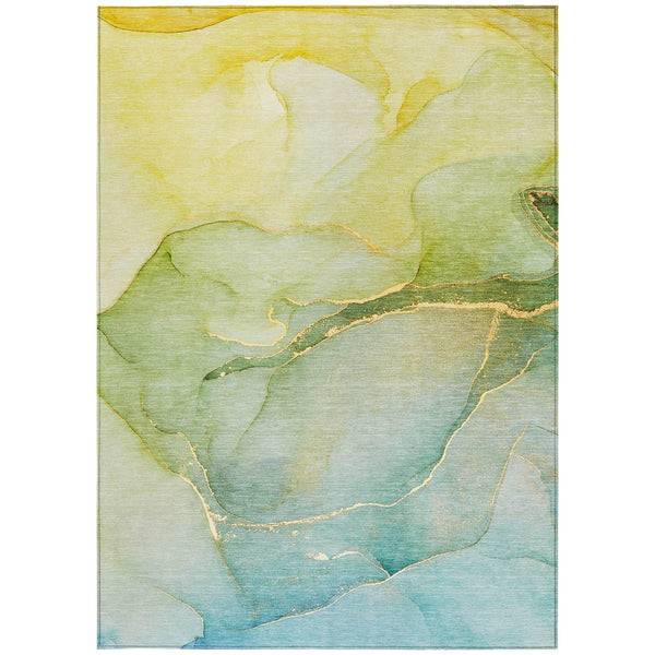 Homeroots 8' X 10' Green Abstract Washable Non Skid Indoor Outdoor Area Rug Green Polyester 559808