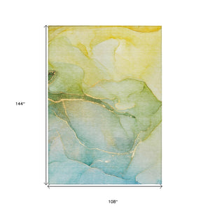 Homeroots 9' X 12' Green Abstract Washable Non Skid Indoor Outdoor Area Rug Green Polyester 559809