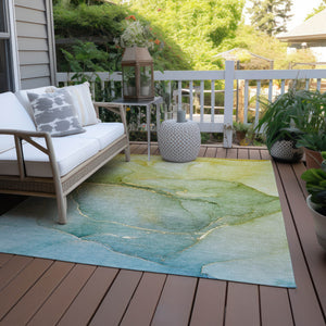 Homeroots 9' X 12' Green Abstract Washable Non Skid Indoor Outdoor Area Rug Green Polyester 559809