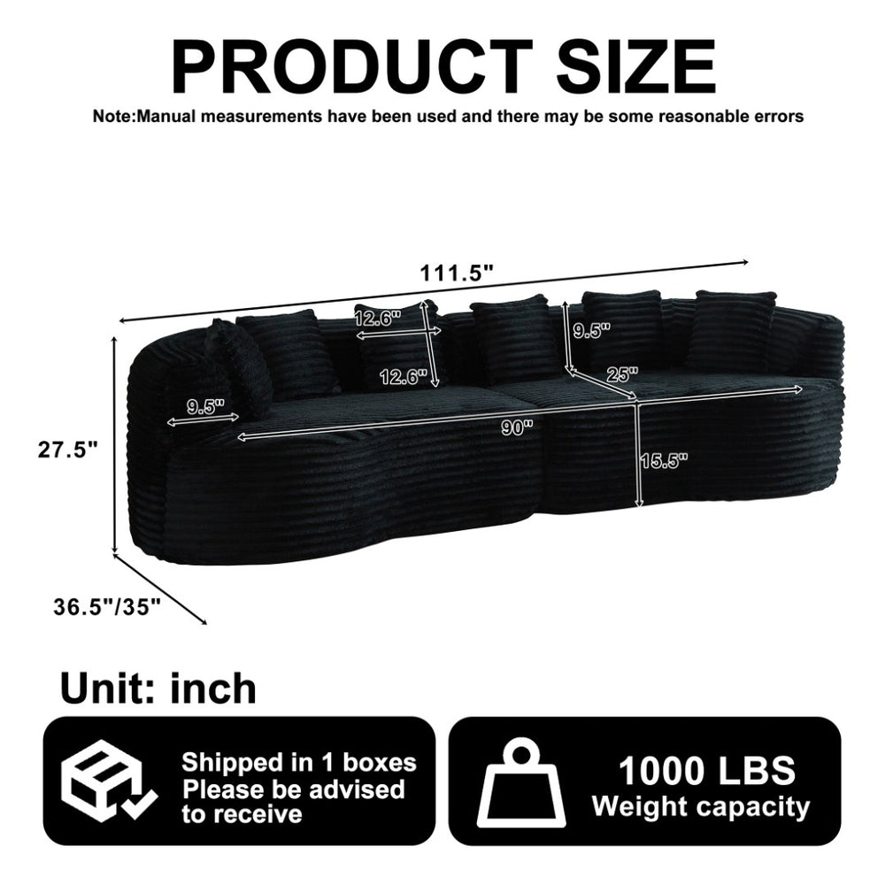 English Elm Curved Chenille Sectional Sofa Deep Seat Cloud Cushions Four Seater Modern Living Room Black W3505P456572