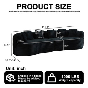 English Elm Curved Chenille Sectional Sofa Deep Seat Cloud Cushions Four Seater Modern Living Room Black W3505P456572